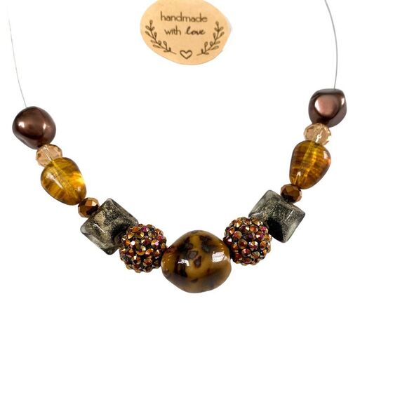 Handmade Silver Wire Single Clasp Brown Stone Beaded Necklace - Picture 2 of 3